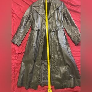 Women’s full length, fleece lined, vintage leather jacket. Black